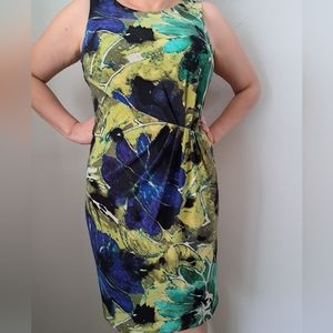Jones new York dress, size 10 in bright blend of green yellow blue and black.